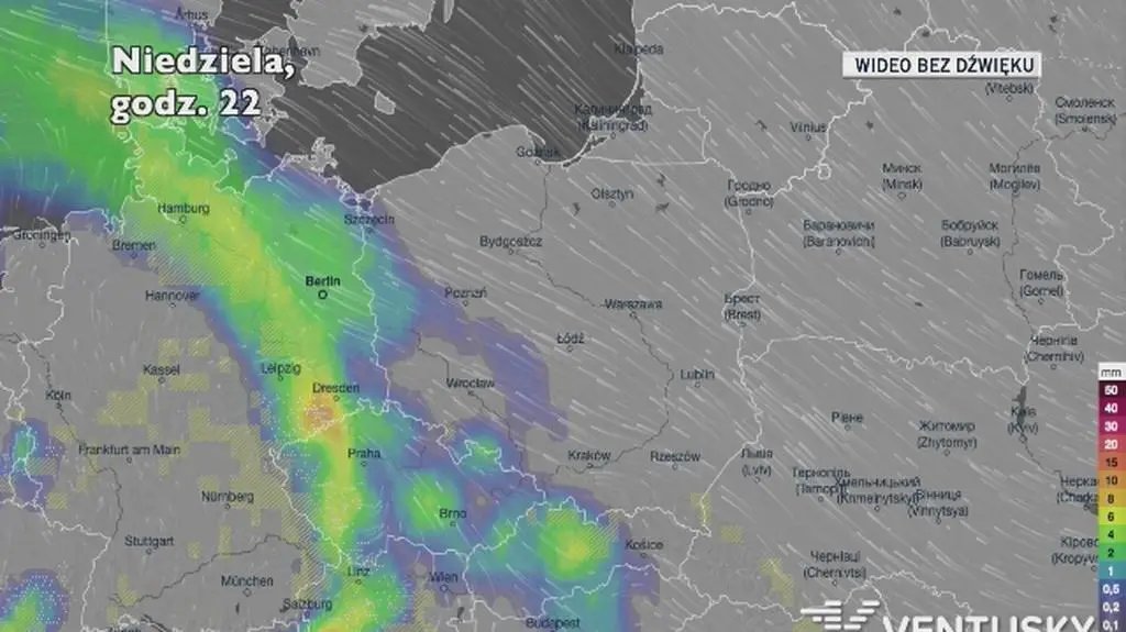 Prognozowane opady w kolejnych dniach (Ventusky