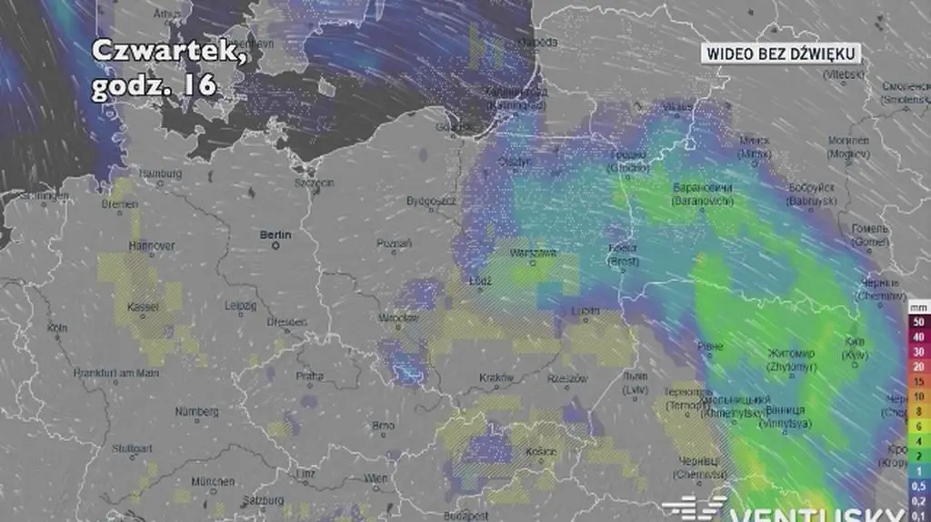 Prognozowane opady w kolejnych dniach (Ventusky