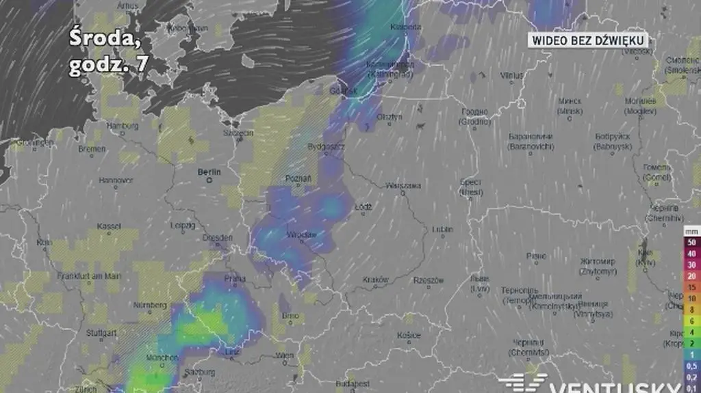 Prognozowane opady w kolejnych dniach (Ventusky