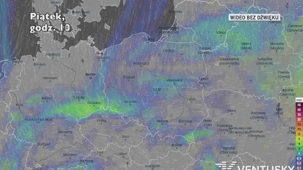 Prognozowane opady w kolejnych dniach (Ventusky.com)