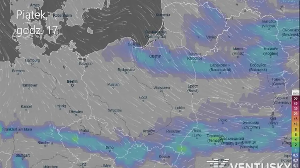 Prognozowane opady w kolejnych dniach (Ventusky.com | wideo bez dźwięku)