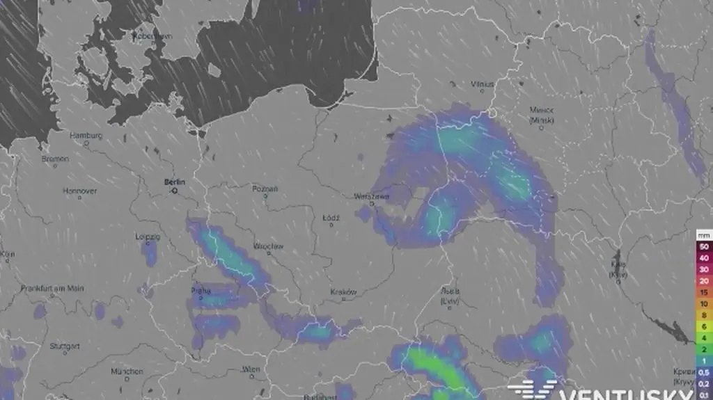 Prognozowane opady w najbliższych dniach (film: Ventusky