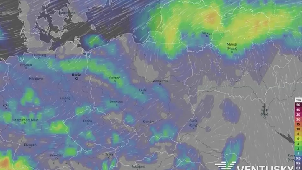 Prognozowane opady w najbliższych dniach (film: Ventusky