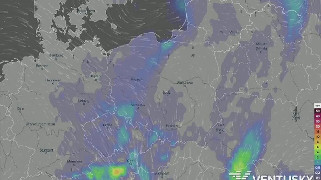 Prognozowane opady w najbliższych dniach (film: Ventusky