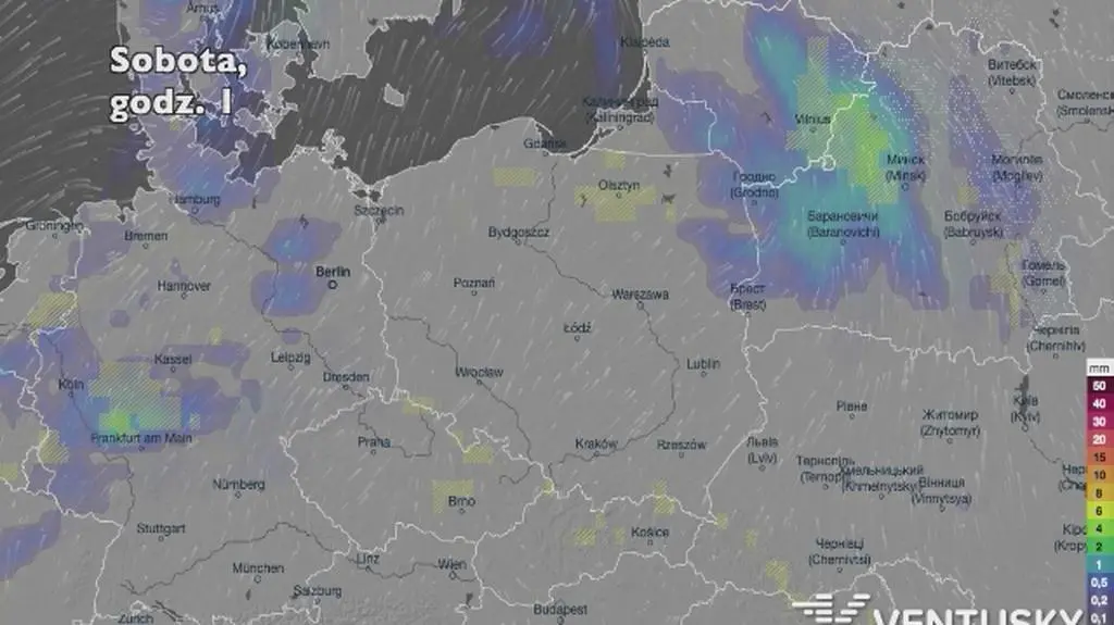 Prognozowane opady w najbliższych dniach (Ventusky