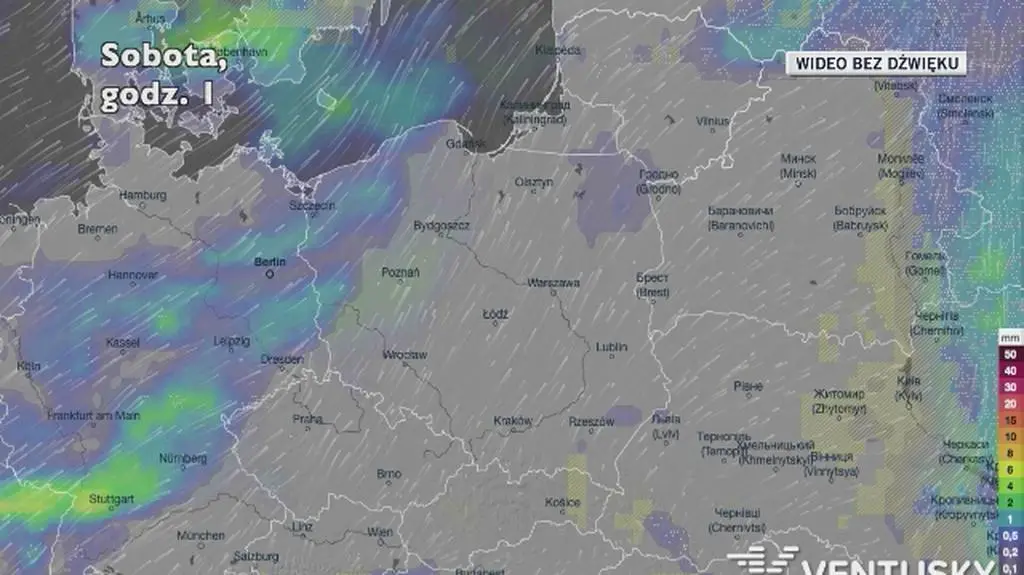 Prognozowane opady w najbliższych dniach (Ventusky.com)