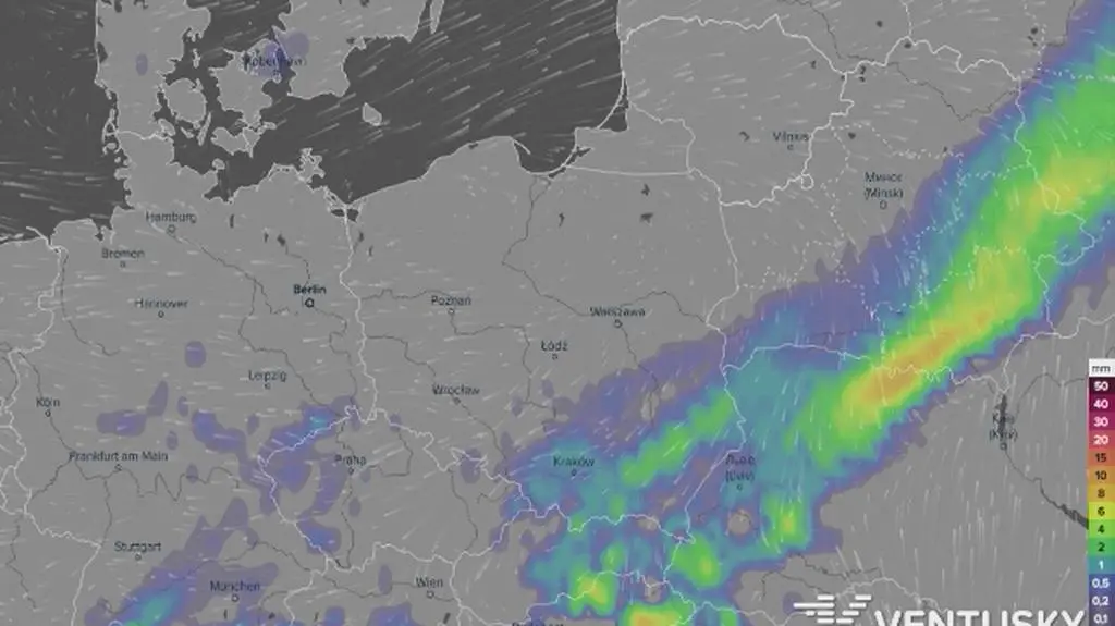 Prognozowane opady w najbliższych dniach (Ventusky