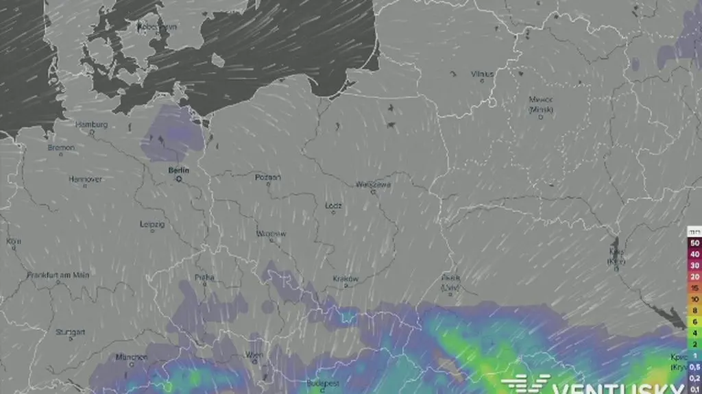 Prognozowane opady w najbliższych dniach (Ventusky