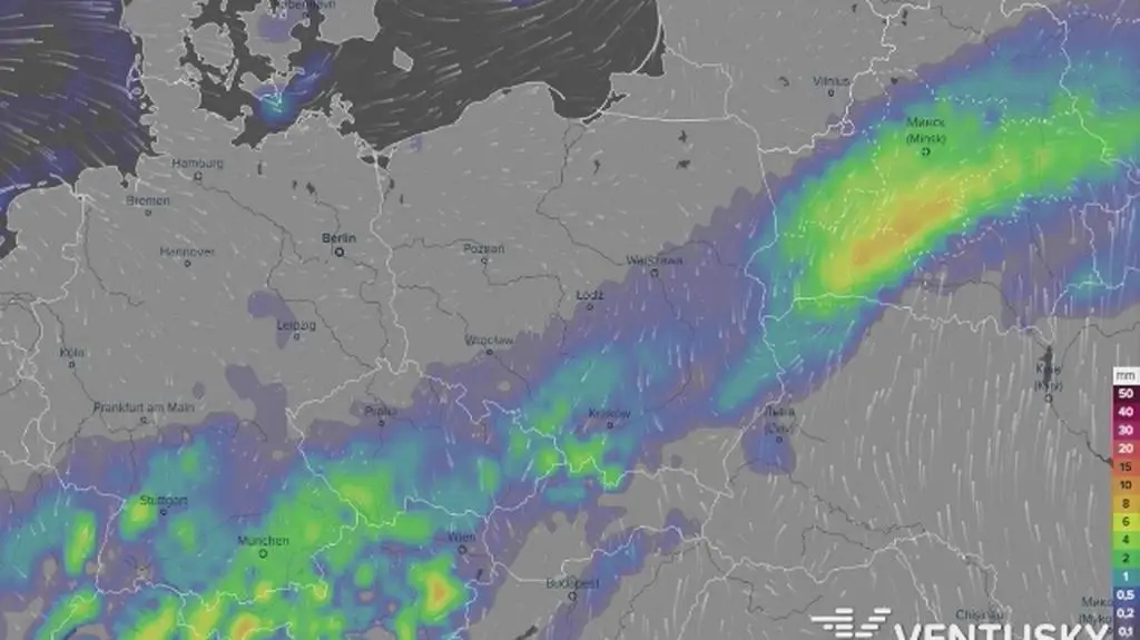 Prognozowane opady w najbliższych dniach (ventusky