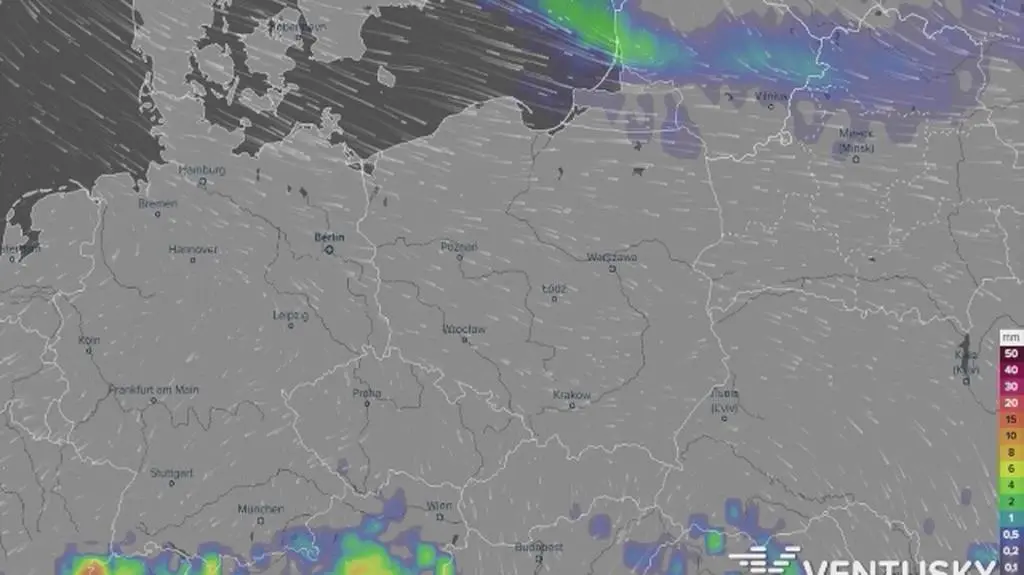Prognozowane opady w najbliższych dniach (ventusky