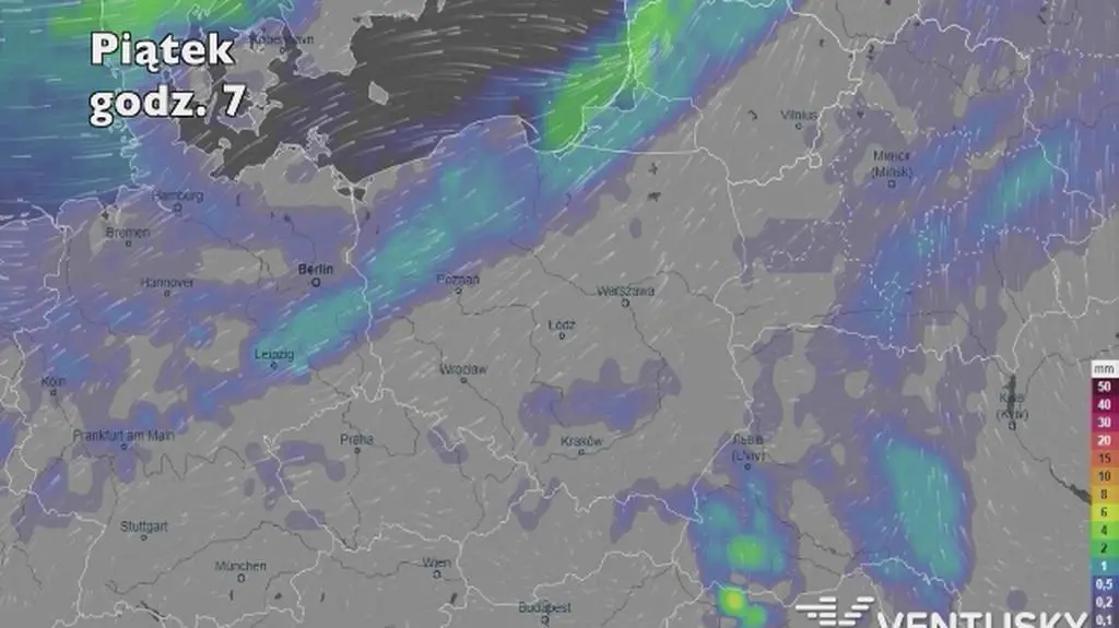 Prognozowane opady w najbliższych dniach (Ventusky