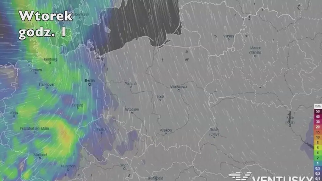 Prognozowane opady w najbliższych dniach (Ventusky
