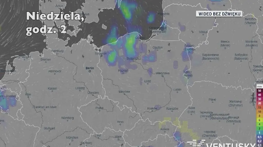 Prognozowane opady w najbliższych dniach (Ventusky.com)