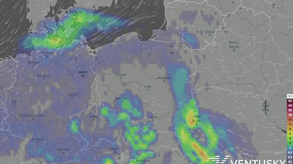 Prognozowane opady w weekend (Ventusky