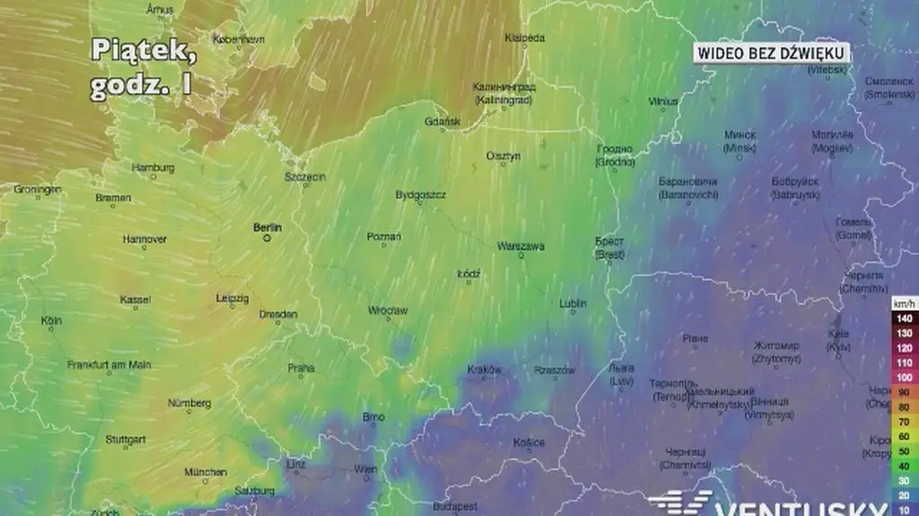 Prognozowane porywy wiatru w najbliższych dniach