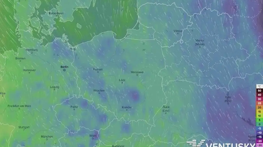 Prognozowane temperatury w najbliższych dniach (film: Ventusky