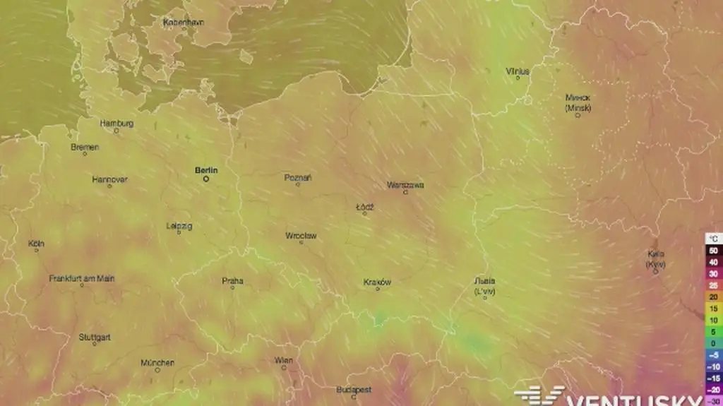 Prognozowane temperatury w najbliższych dniach (Ventusky
