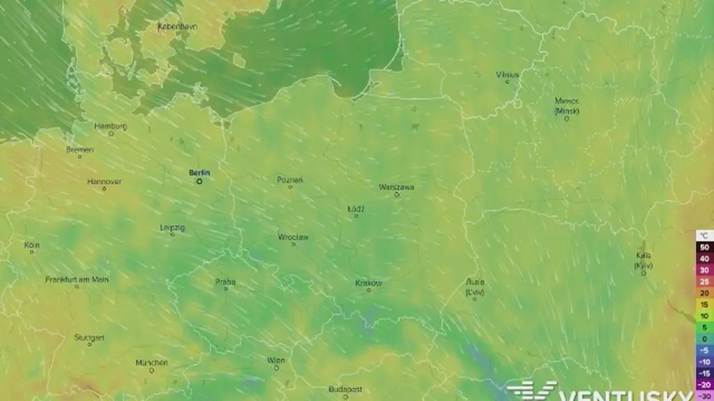 Prognozowane temperatury w najbliższych dniach (Ventusky