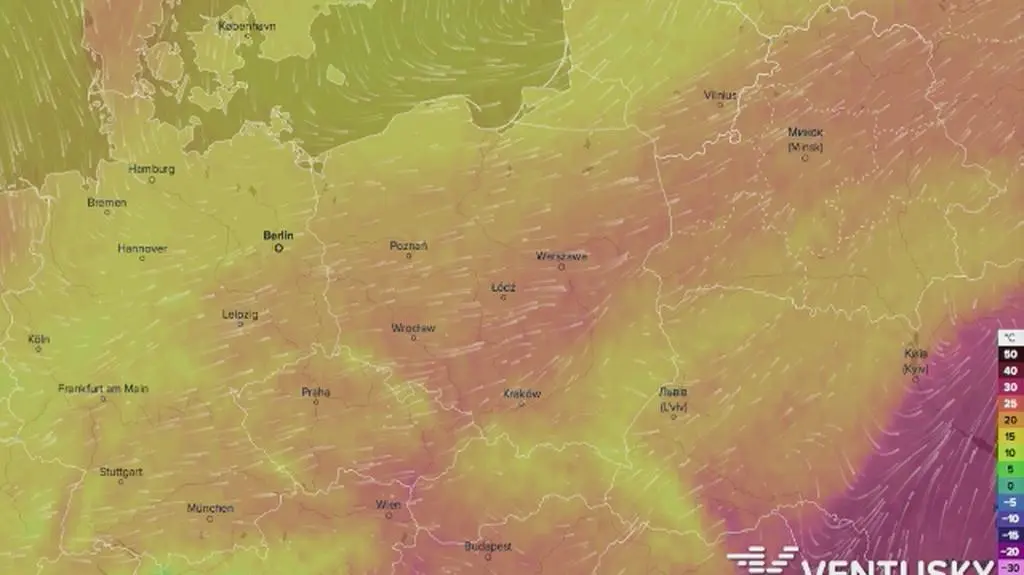 Prognozowane temperatury w najbliższych dniach (Ventusky