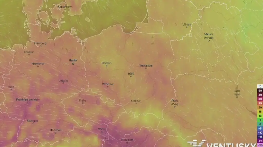 Prognozowane temperatury w najbliższych dniach (Ventusky