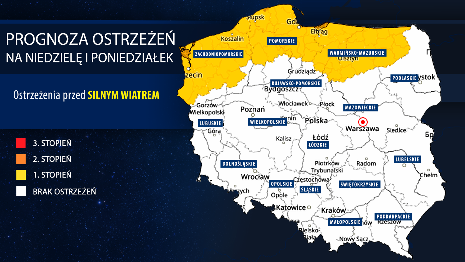 Prognoza zagrożeń na niedzielę i poniedziałek
