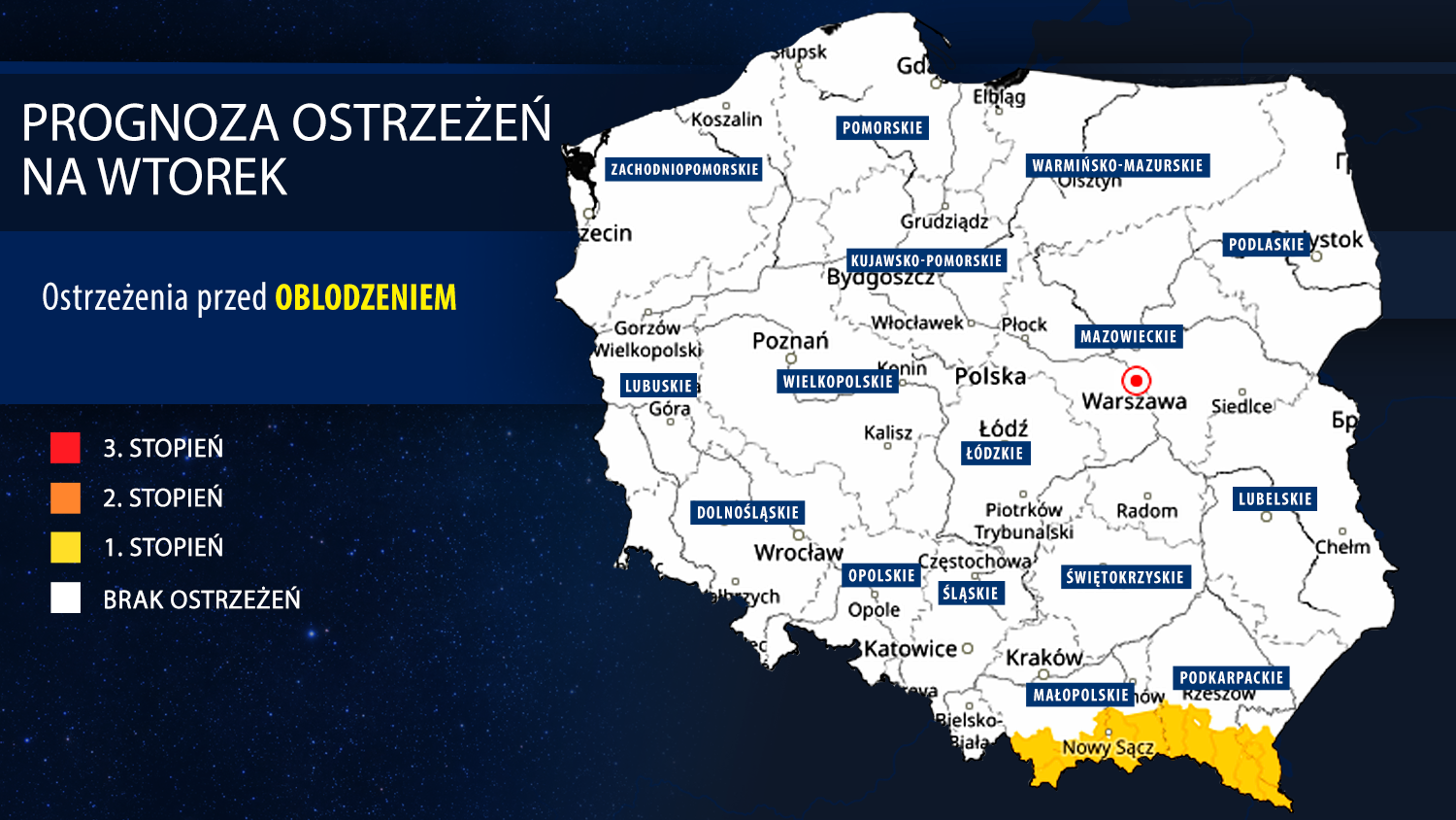 Prognoza ostrzeżeń na wtorek