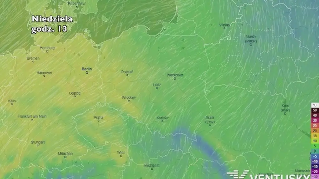 Rozkład i wysokość temperatury w najbliższych dniach (ventusky