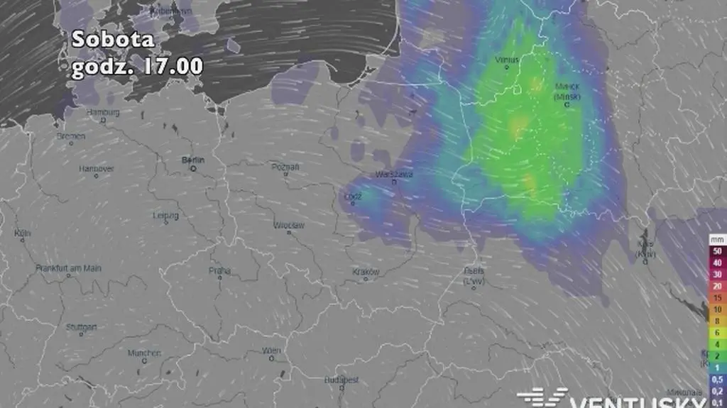 Rozkład opadów w najbliższych dniach