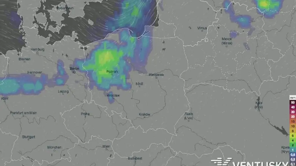 Rozkład opadów w najbliższych dniach