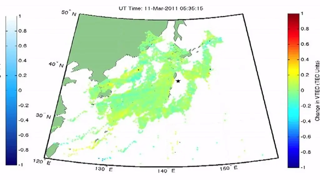 Ruch sygnałów GPS i fal tsunami 11 marca 2011 r