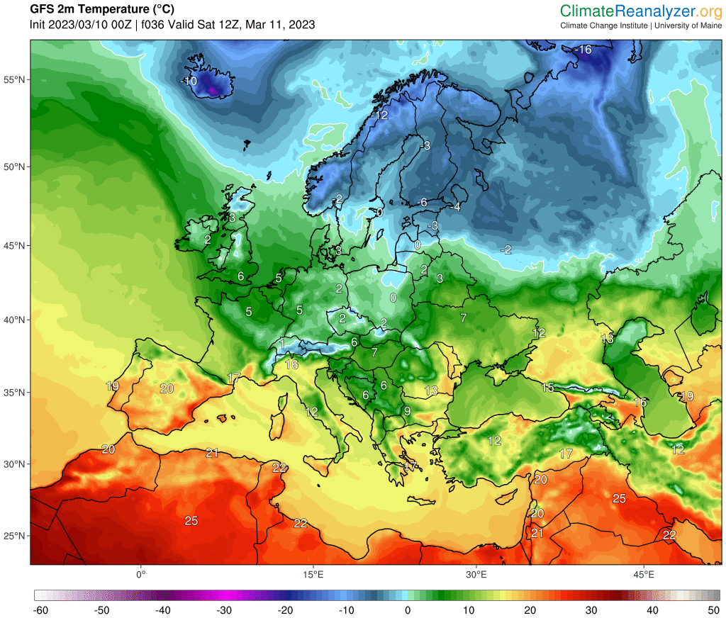 Temperatura prognozowana na sobotę w południe