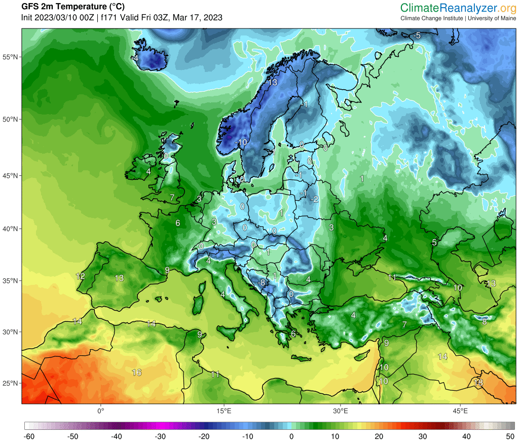 Temperatura prognozowana na piątek 17 marca rano