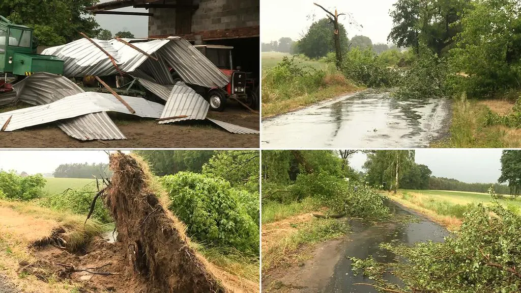 Skutki nawałnicy w Biskupicach Zabarycznych (woj. wielkopolskie)