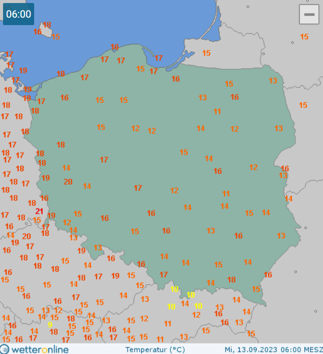 Temperatura w środę ok. godz. 6