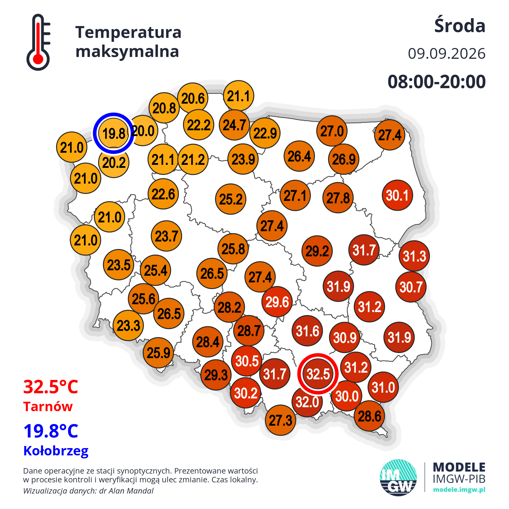 Temperatura maksymalna w środę w Polsce
