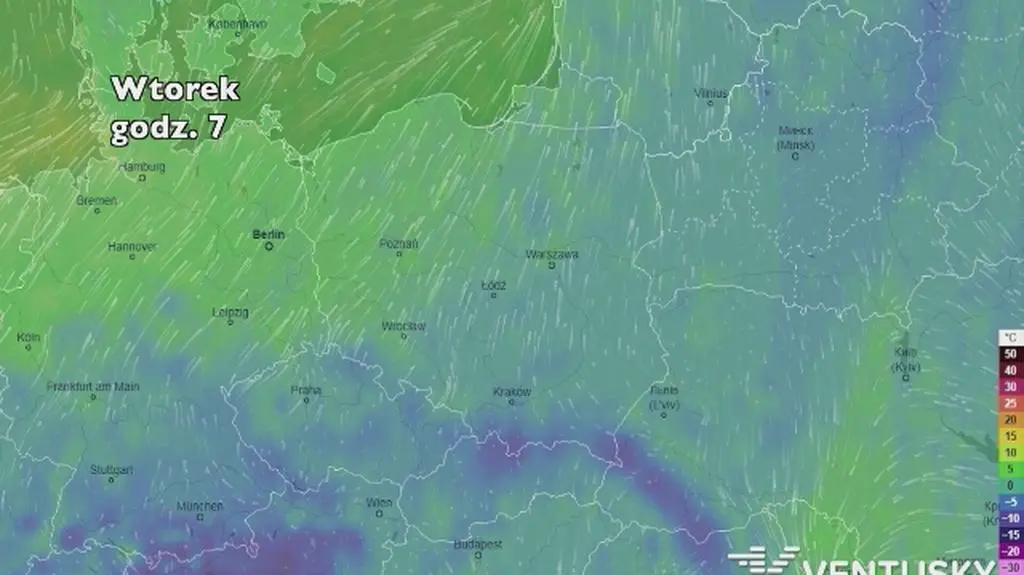 Temperatura powietrza w najbliższych pięciu dniach (ventusky.com)