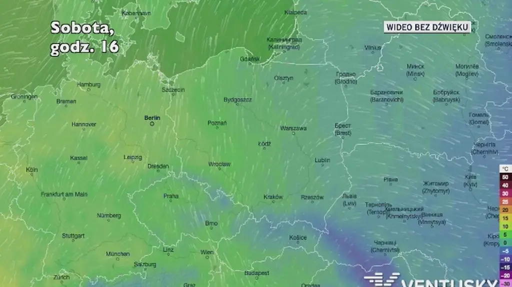 Temperatura w ciągu kolejnych dni (Ventusky
