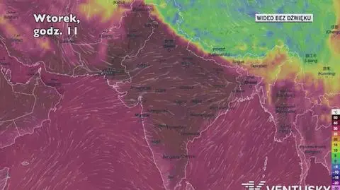 Temperatura w Indiach w poniedziałek i wtorek (Ventusky.com)