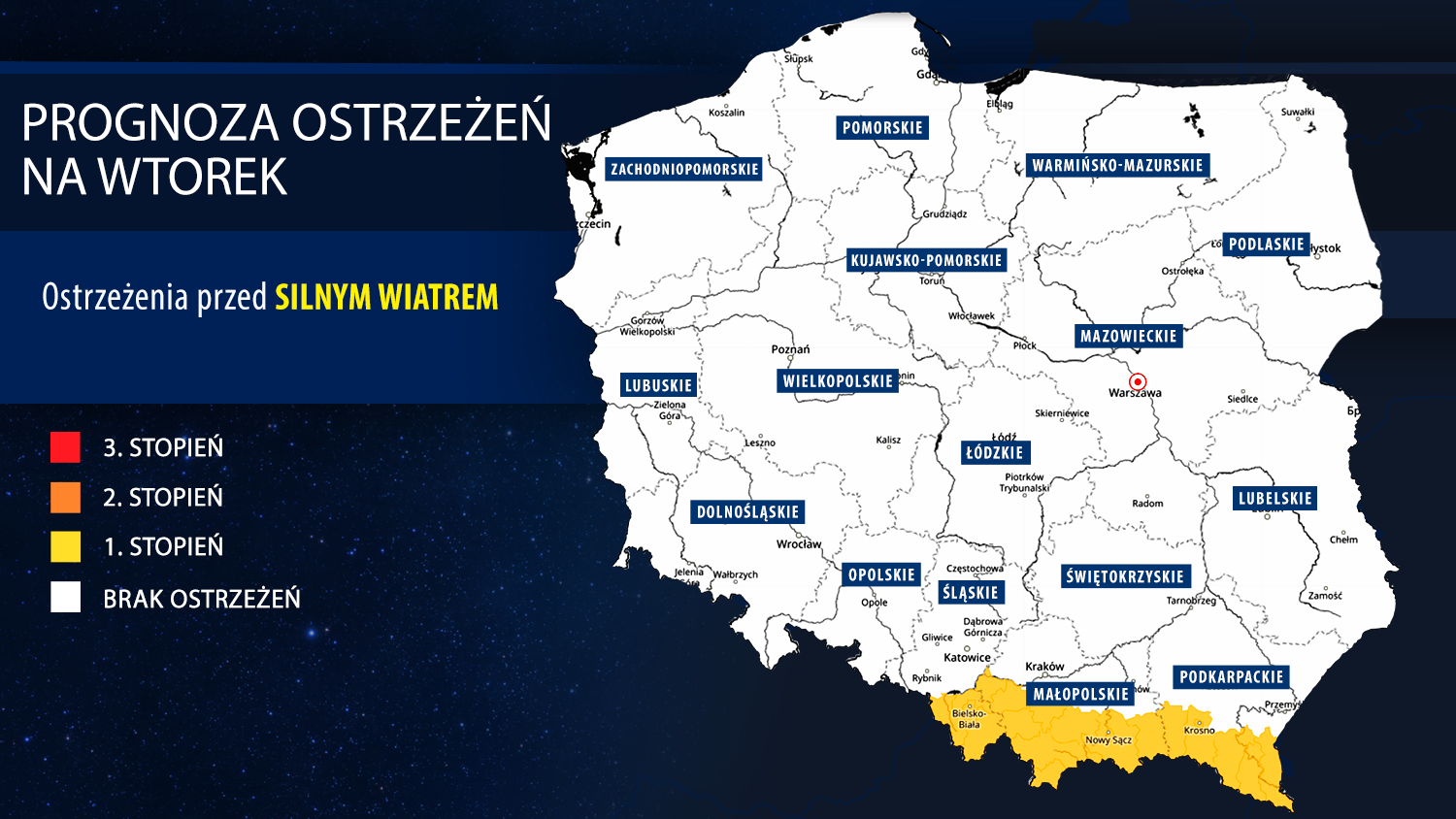 Prognoza alertów IMGW na wtorek