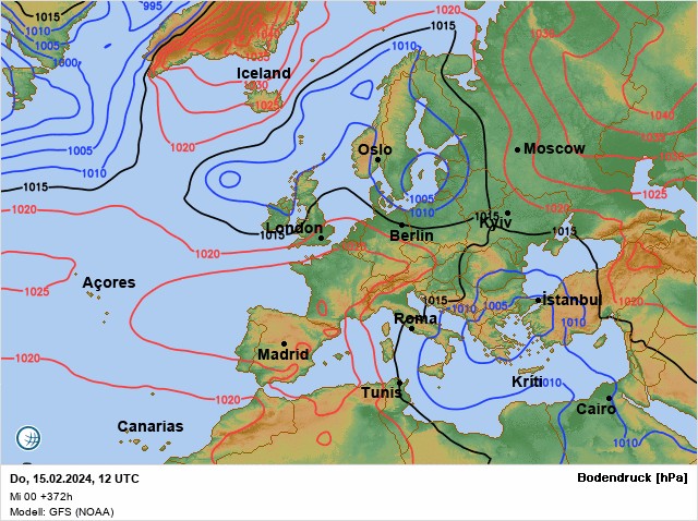 Prognoza rozwoju silnego wyżu nad Rosją 15 lutego