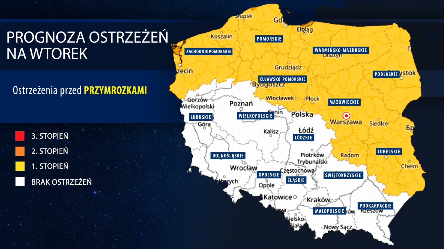 Prognoza zagrożeń meteorologicznych na wtorek