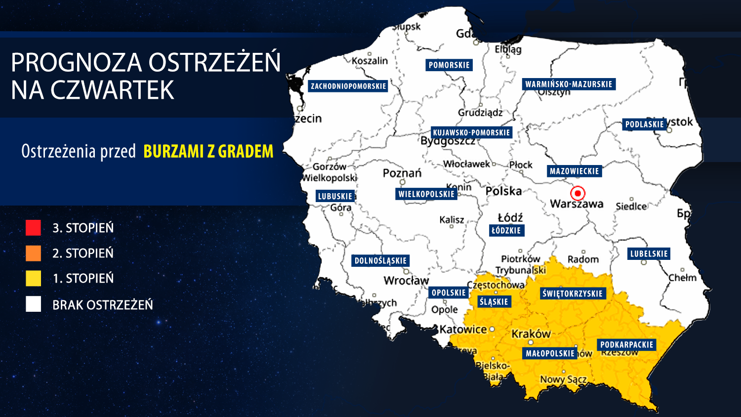 Prognoza zagrożeń meteorologicznych na czwartek