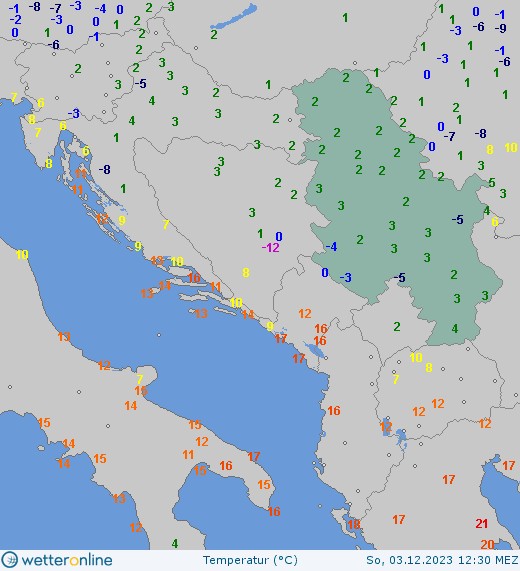 Temperatura maksymalna odnotowana w Serbii w niedzielę o godz. 12.30