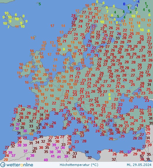 Temperatura maksymalna odnotowana w środę w Europie