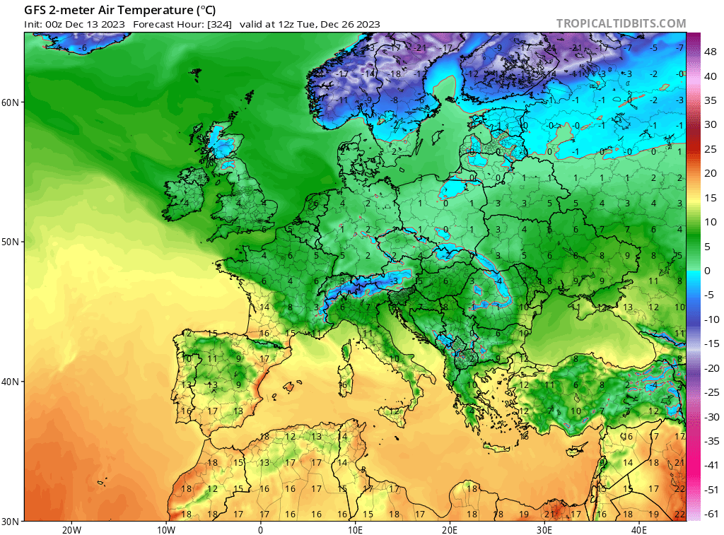 Prognozowana temperatura w drugi dzień świąt Bożego Narodzenia