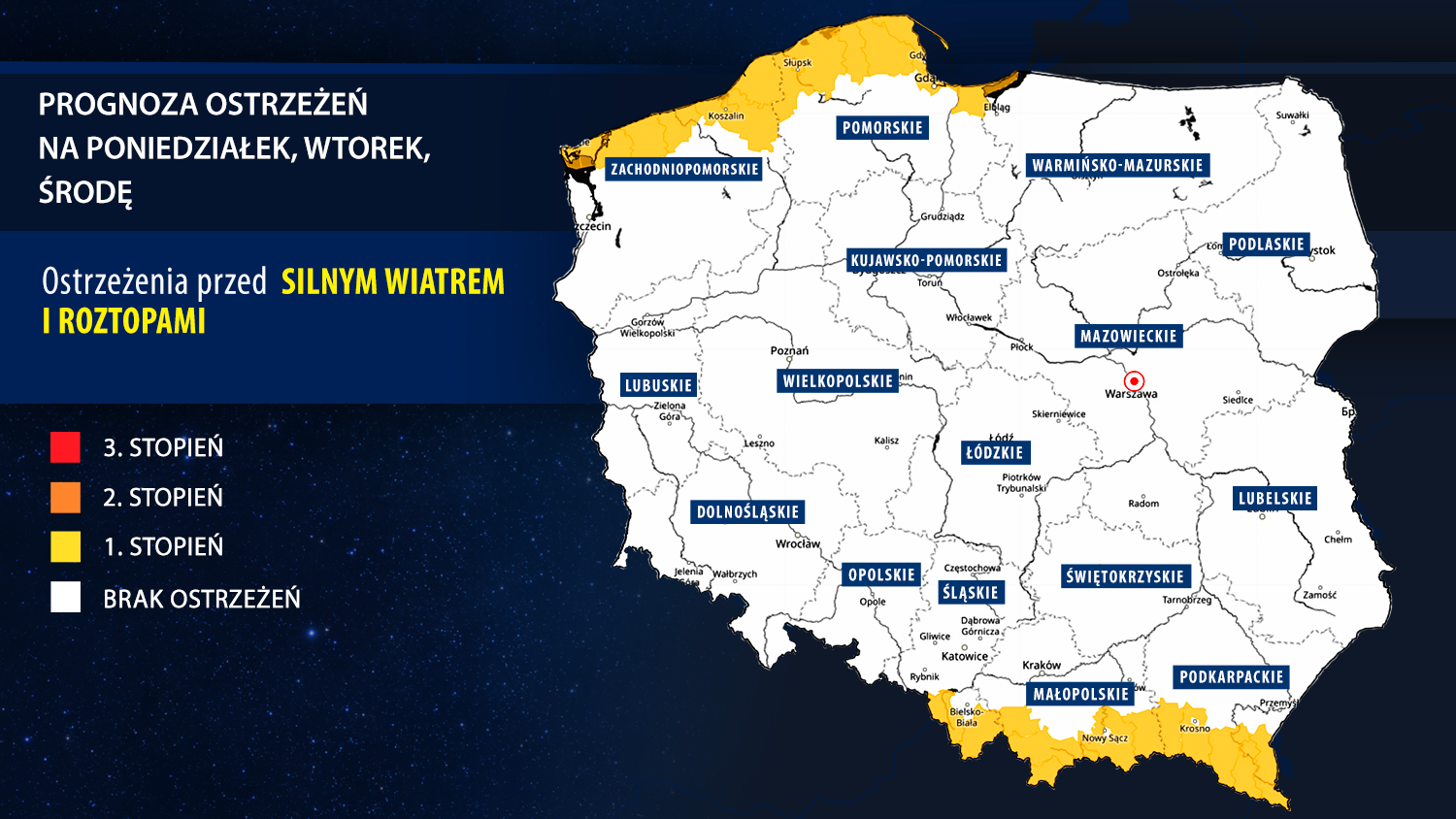 Prognoza zagrożeń na poniedziałek, wtorek i środę