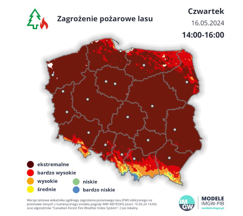 Zagrożenie pożarowe w czwartek