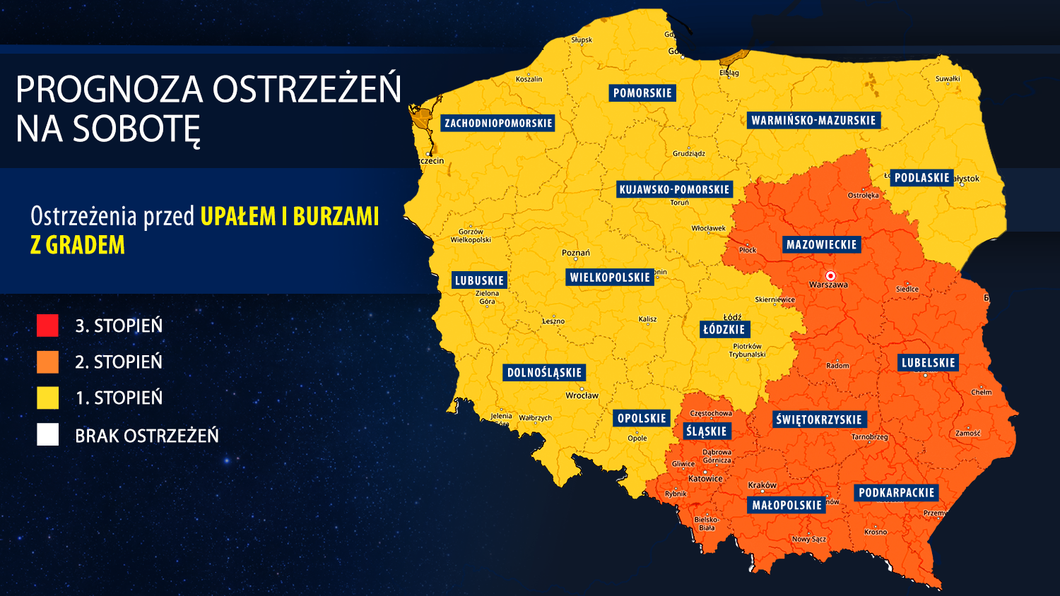 Prognoza zagrożeń IMGW na sobotę
