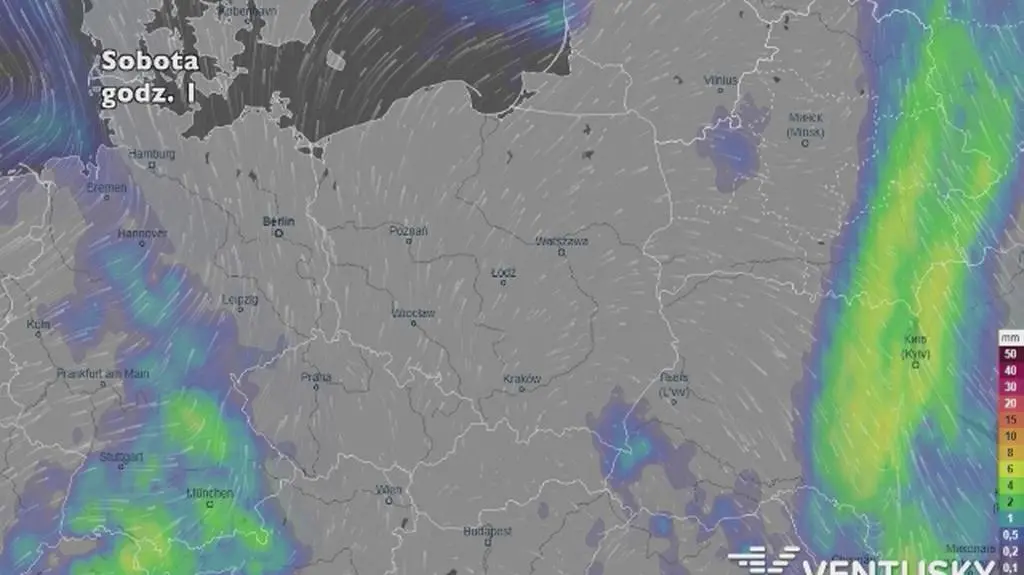 Wysokość i rozkład opadów w najbliższych dniach (ventusky