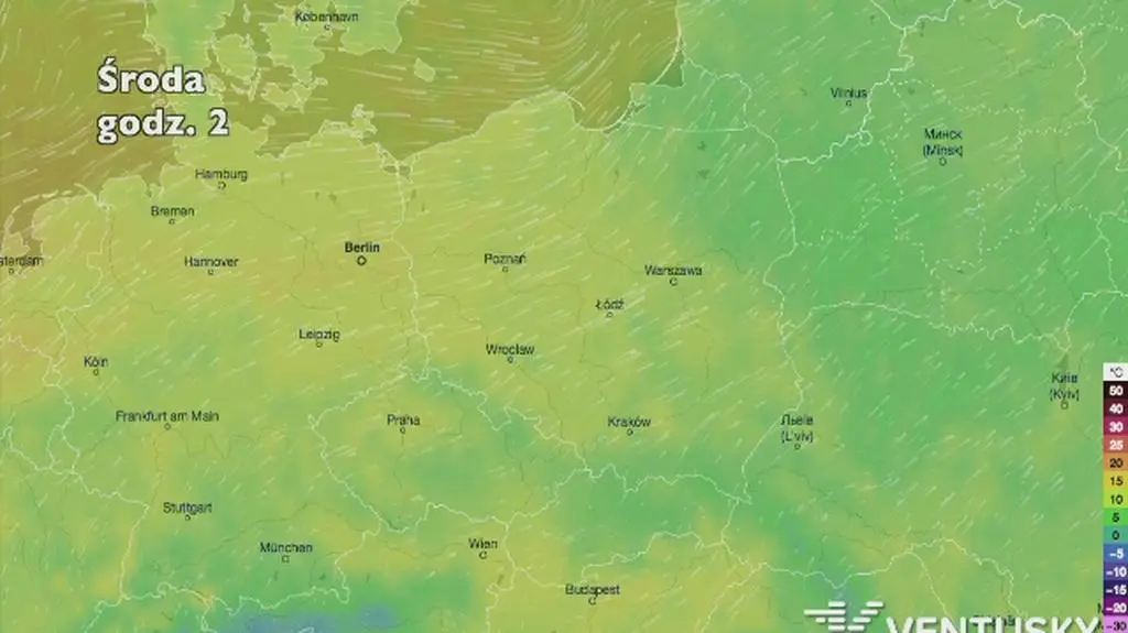 Wysokość temperatury w nadchodzących dniach (źródło: Ventusky)